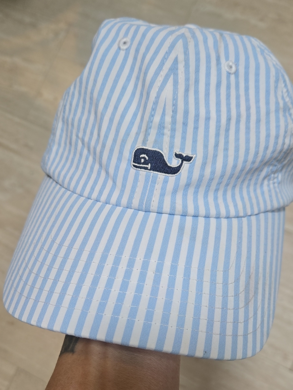 Vineyard Vines Light Blue/White Striped Adjustable Hat